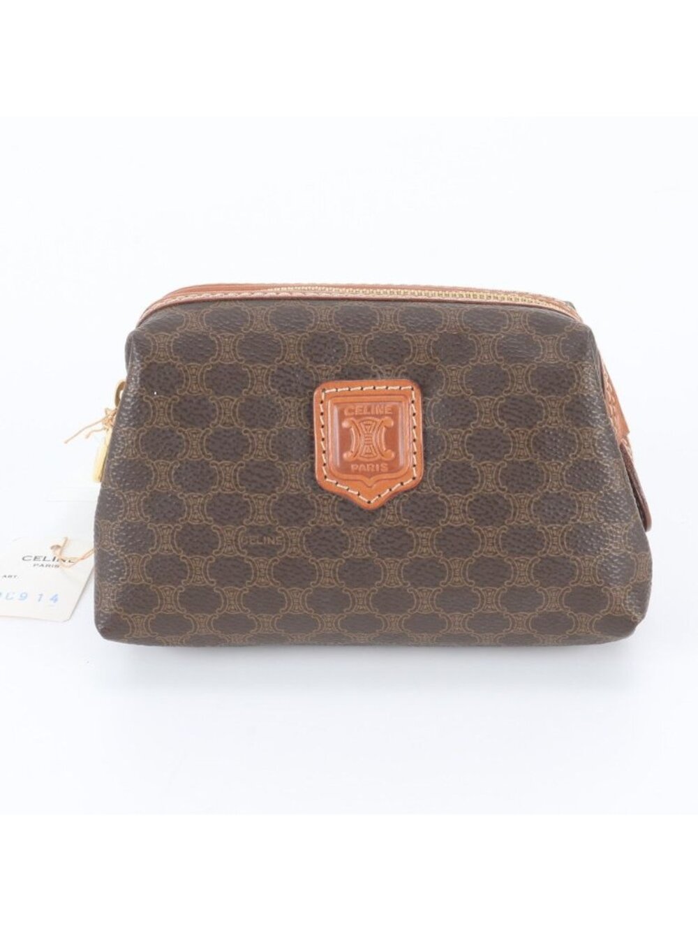 Celine Macadam Triomphe Leather Makeup Pouch Clutch Brown